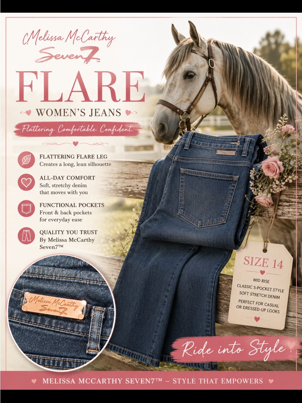 Melissa McCarthy Seven7 Dark Blue Flare Jeans
Size 14